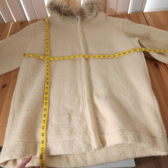 Vintage Hudson's Bay Cream Wool Hooded Coat Fur Trim Winter L - Picture 7 of 10